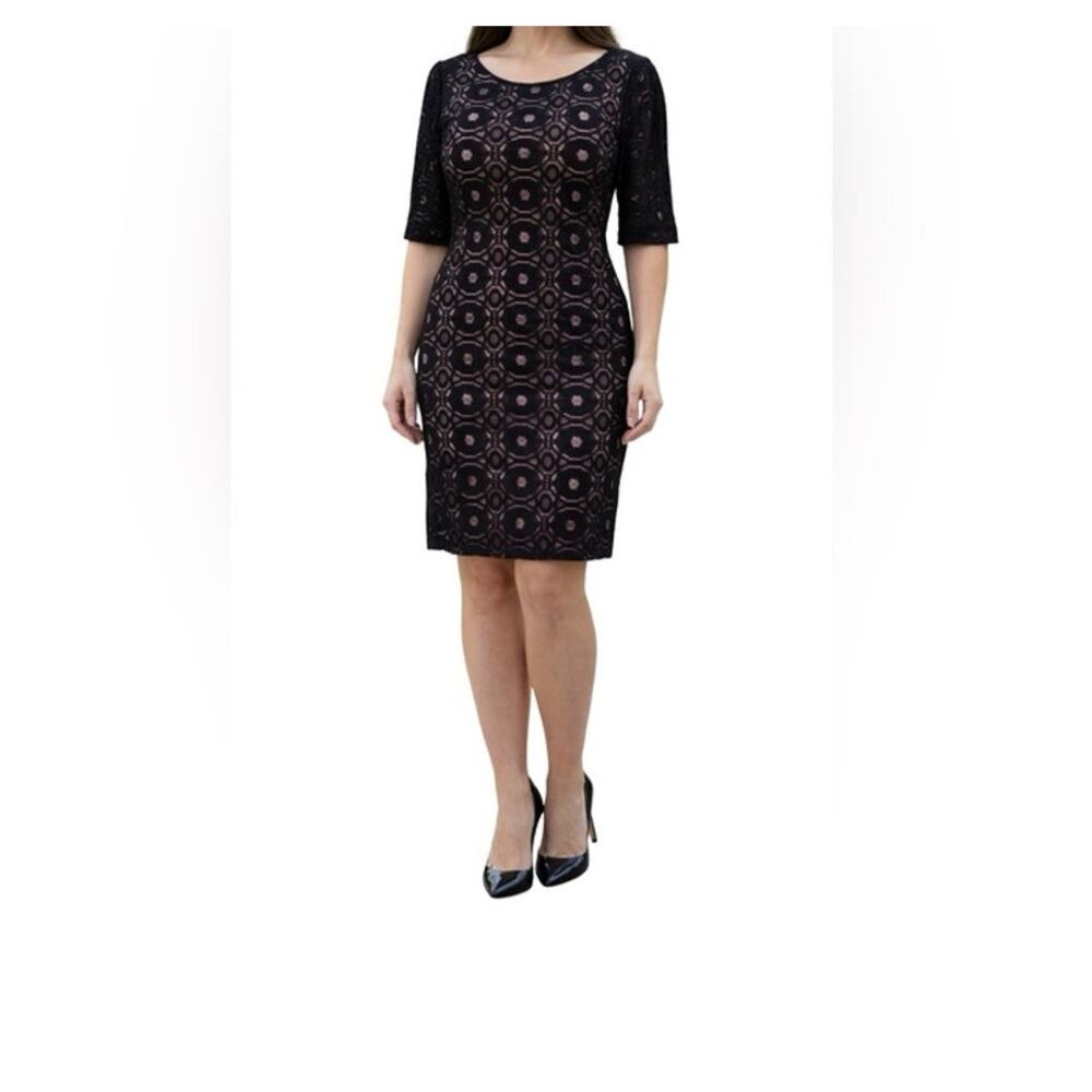Sophia Christina Dress Womens Size 10 Black Lace Pink Lined Back Zip Stretch
